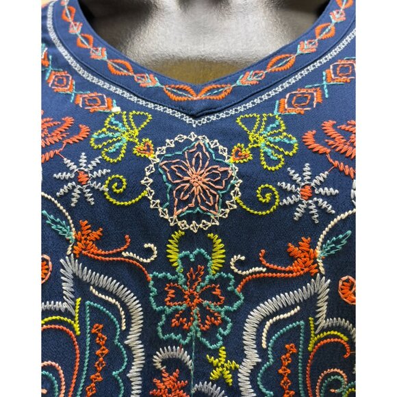 John Mark Embroidered Bohemian Blouse Blue L - Picture 5 of 7